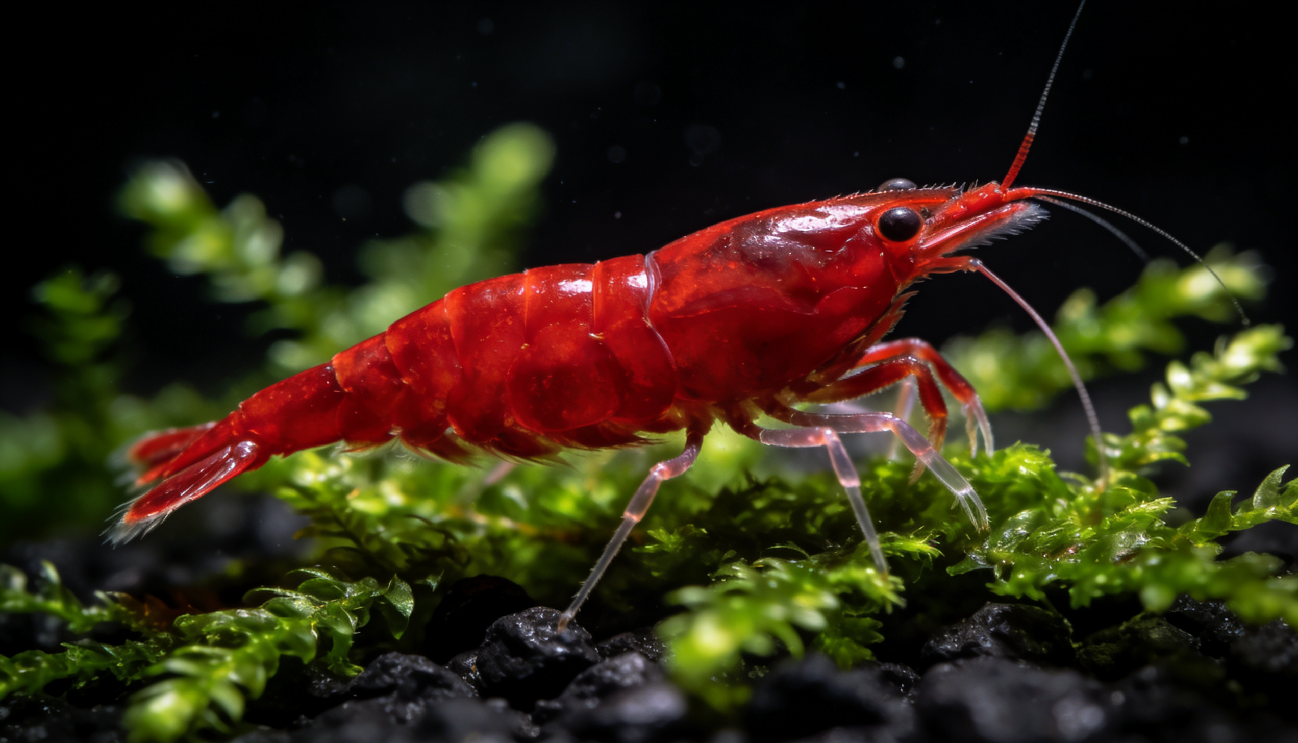 camarão neocaridina red cherry em aquário nano plantado