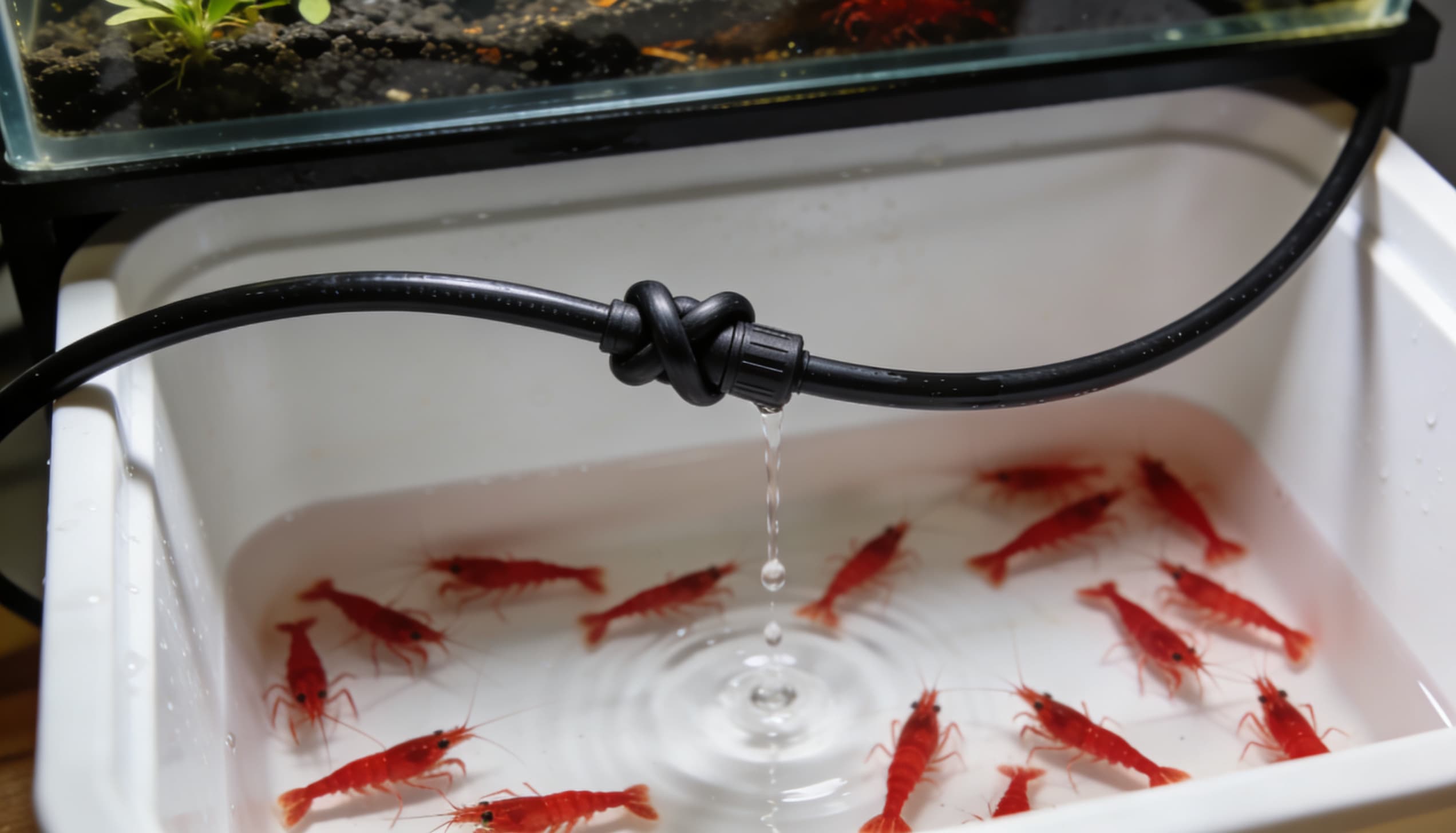 metodo gotejamento camarao aquario balde e mangueira