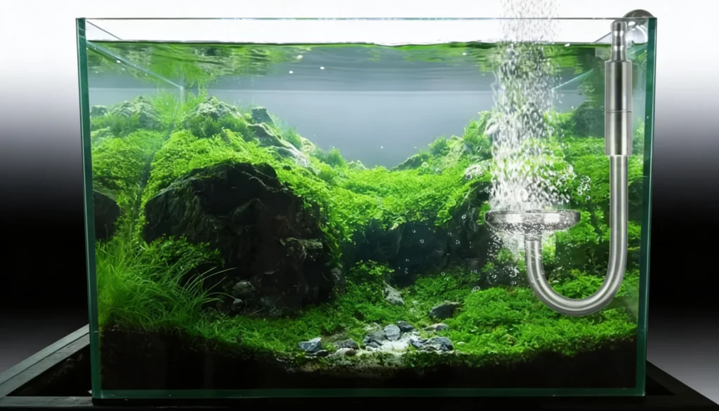 sistema de CO2 pressurizado instalado em aquário plantado