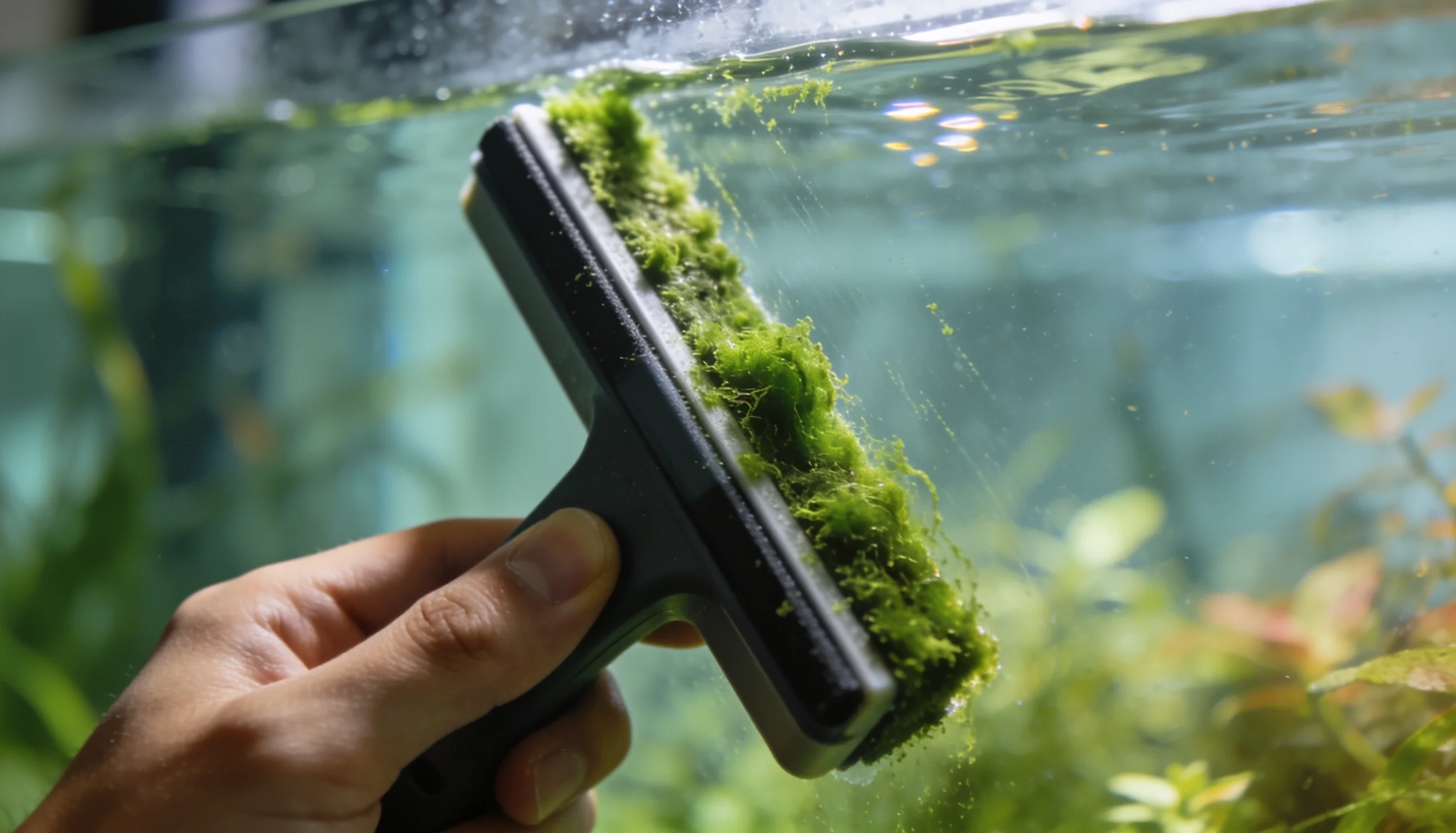 alga filamentosa verde nas folhas de plantas aquáticas