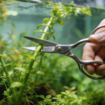 poda de plantas em aquário plantado com tesoura