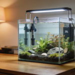aquário nano montado sobre um móvel em casa