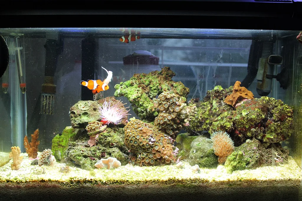 aquário marinho reef com peixe-palhaço mantido em temperatura estável